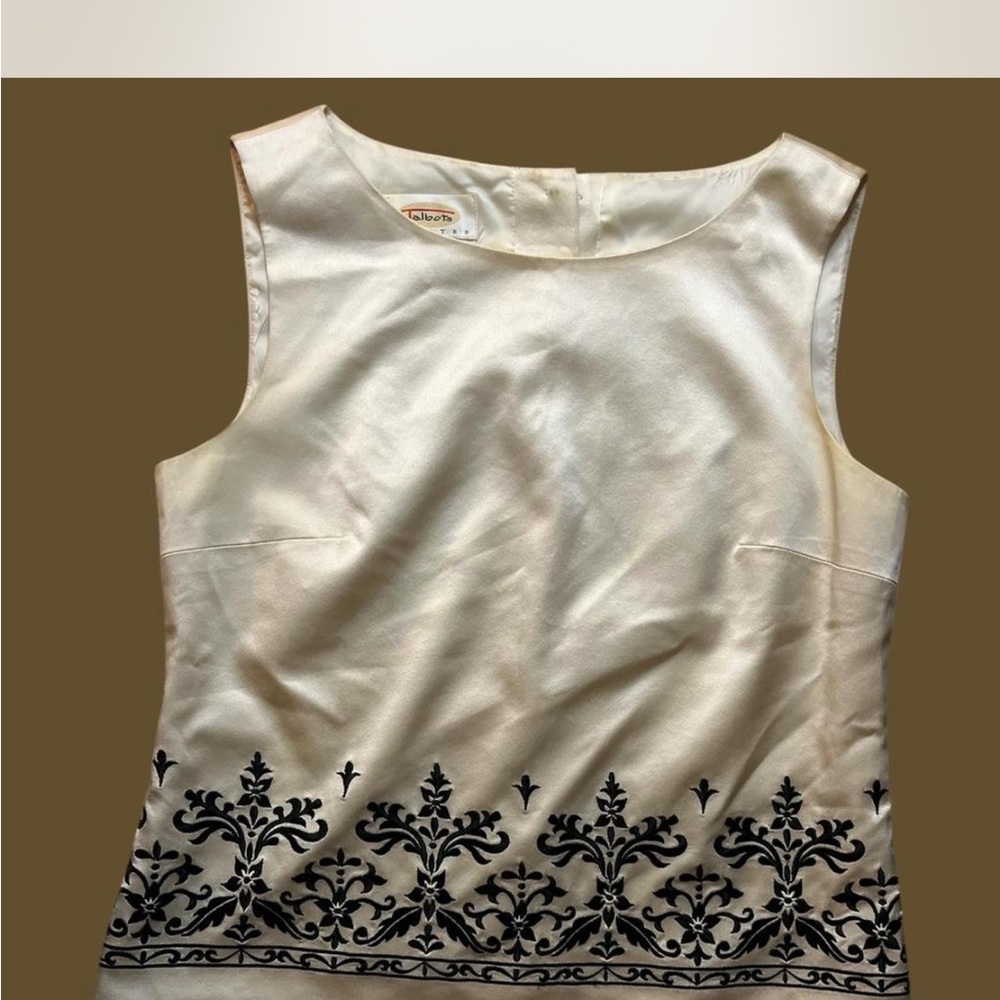 Vintage 90s Talbots Cream Top with Black Embroidery size 2
